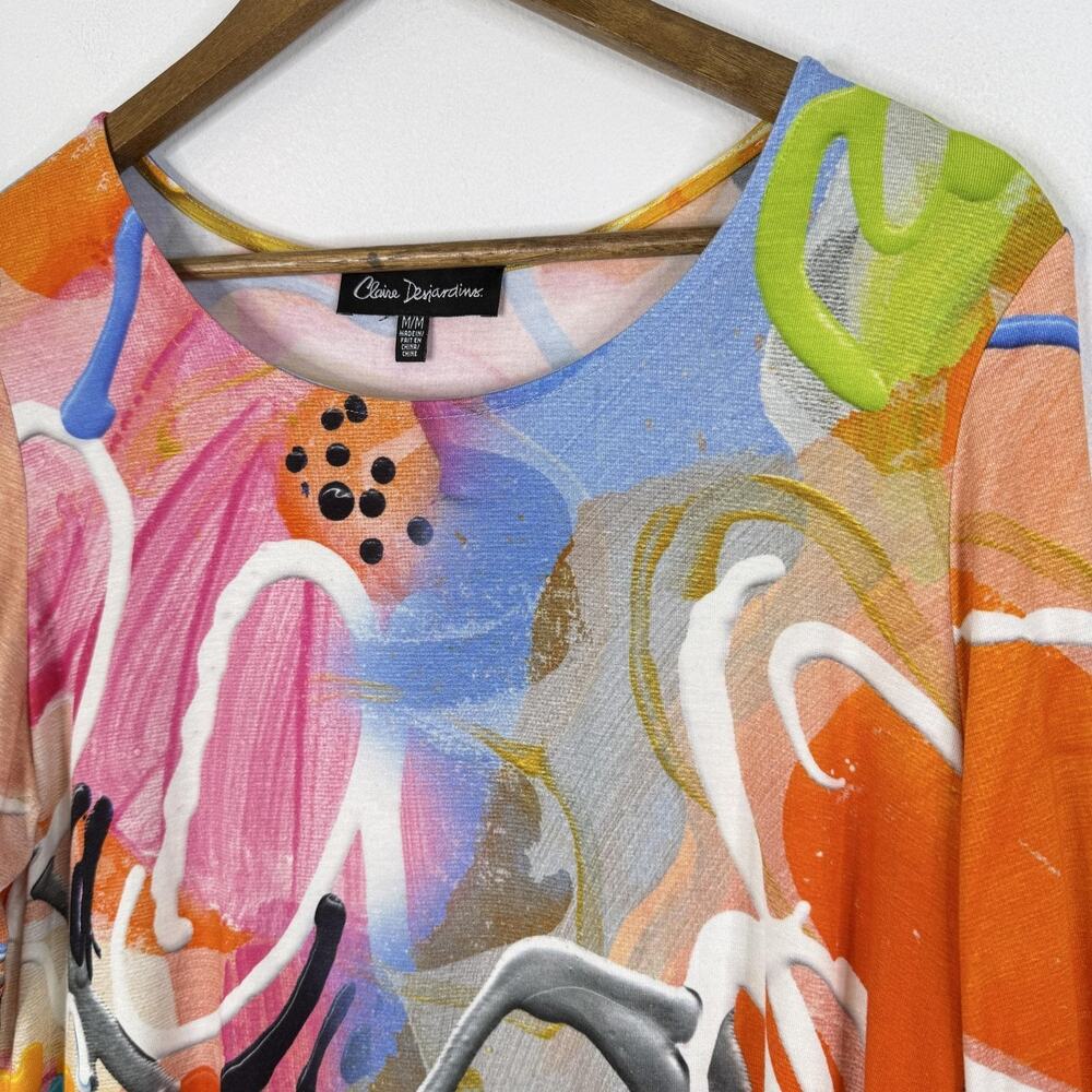 Claire Desjardins Top Tunic Womens M Abstract Art 3/4 Sleeve Stretch Unique